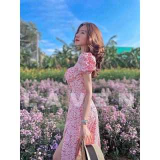 ☘️ VÁY HOA CỔ VUÔNG NƠ NGỰC XẺ TÀ 🌿