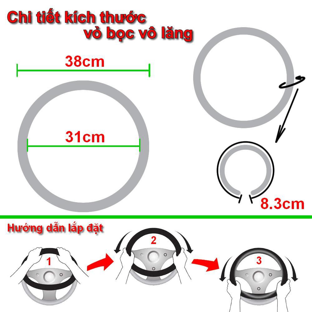 Bọc vô lăng ô tô cacbon Cờ Pháp chống trơn trượt đính logo các hãng xe đường kính 38cm