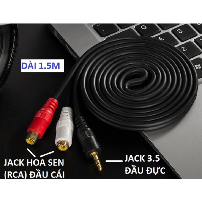 [Mã ELORDER5 giảm 10k đơn 20k] Cáp chuyển jack 3.5 ra 2 đầu hoa sen RCA dài 1.5M cao cấp JSJ