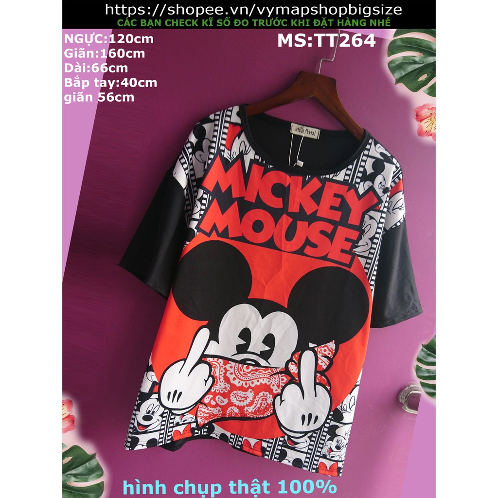 áo thun thái bigsize hình mickey - Áo ngắn tay không cổ