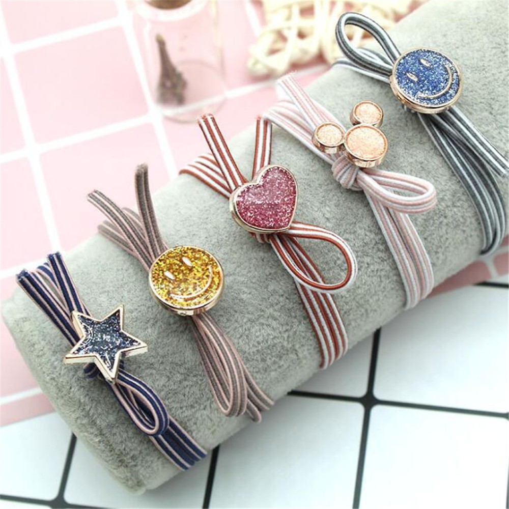 【COD】Dây buộc tóc nhiều lớp co giãn hình ngôi sao mặt cười lấp lánh cho nữ