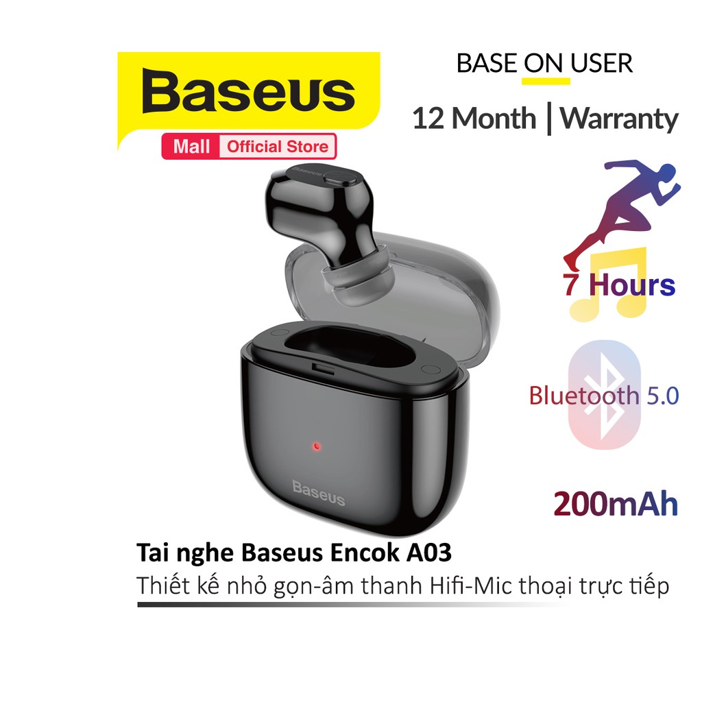 Tai nghe Baseus Encok Wireless Earphone A03 (Bluetooth V5.0, Voice Assitant, Charging Case, Waterproof)