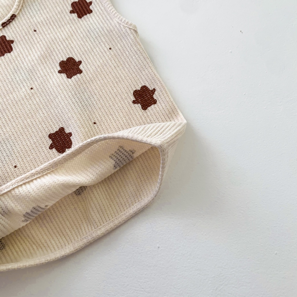 Bộ Áo Không Tay In Hình Gấu Dễ Thương Và Quần Ngắn Vải Cotton Cho Bé Trai Gái 1-5 Tuổi