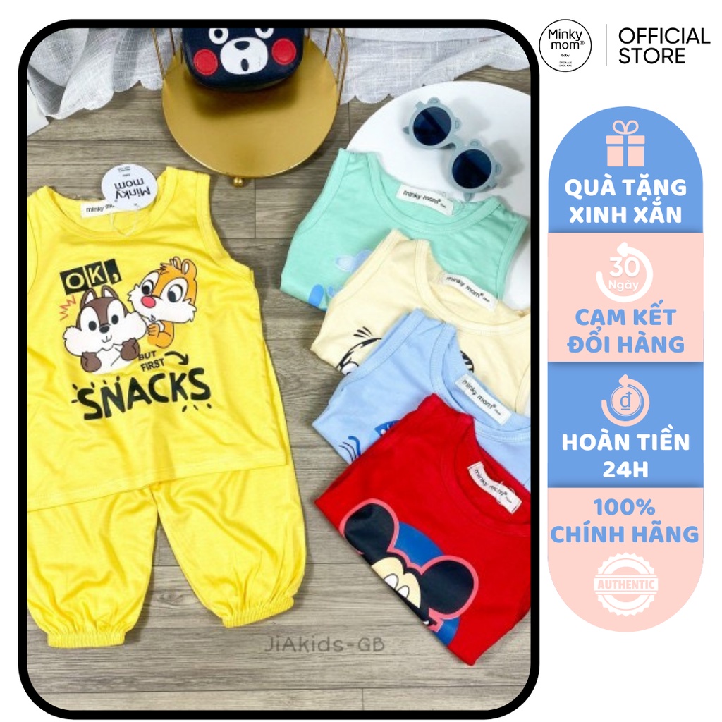 [SALE] Bộ Quần Áo Bé Gái, Bé Trai Minky Mom Vải Thun Lạnh Hoạ Tiết Hoạt Hình, Bộ Ba Lỗ Cho Bé Mặc Nhà MKM2239