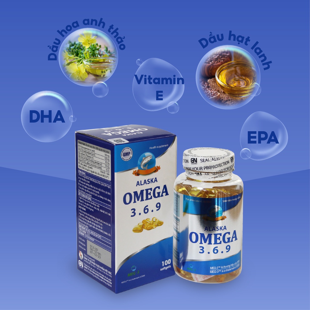 Dầu cá Omega 3.6.9 Alaska cải thiện thể lực giảm nguy cơ xơ vữa động mạch và chống oxy hóa lọ 100 viên