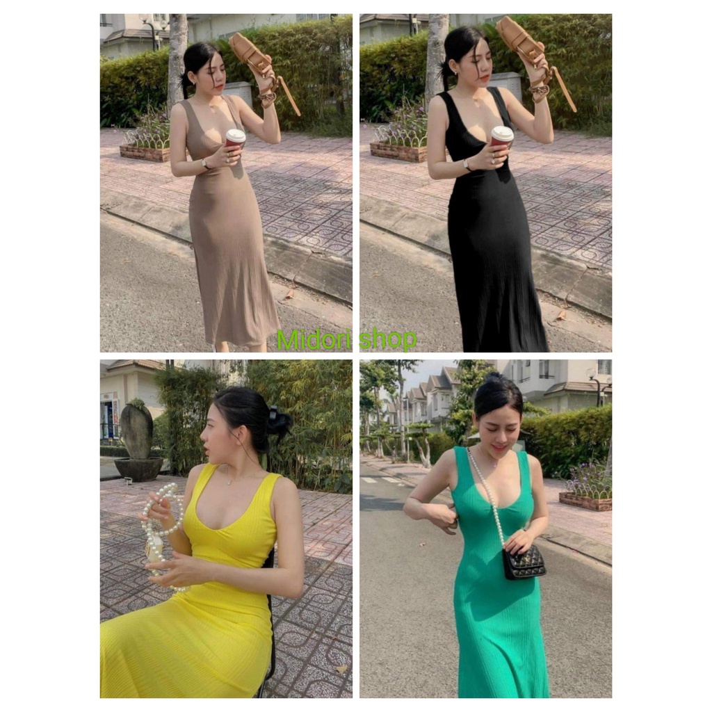 Đầm ôm body hai dây bản to chất thun gân mềm độ co giãn tốt, váy body hai dây nữ thun nhiều màu MIDORI247