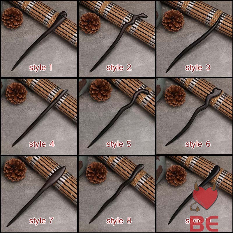 YADORNOS Trâm cài tóc bằng gỗ đàn hương màu đen chạm khắc kiểu Trung Hoa cổ điển