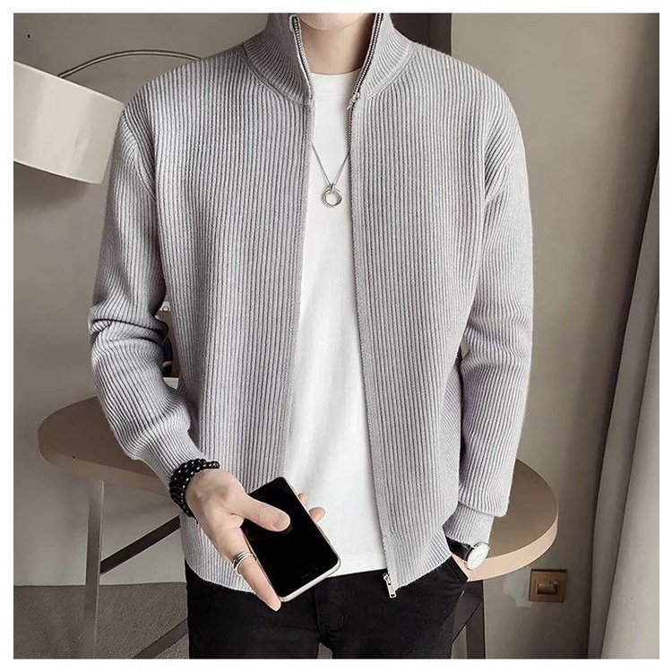 Áo Khoác Len Cardigan Cổ Đứng Phong Cách Hàn Quốc Thời Trang Xuân Thu 2021 Cho Nam
