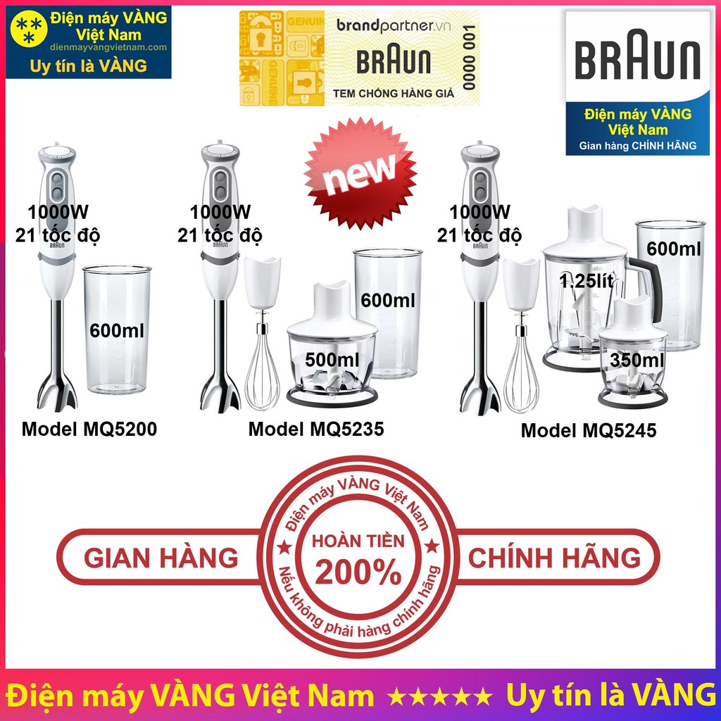 [Mã ELHA22 giảm 6% đơn 300K] Máy xay cầm tay Braun MQ5000 MQ5200 MQ5235 MQ5245 MQ3045 MQ9047 X MQ7045 - Hàng chính hãng