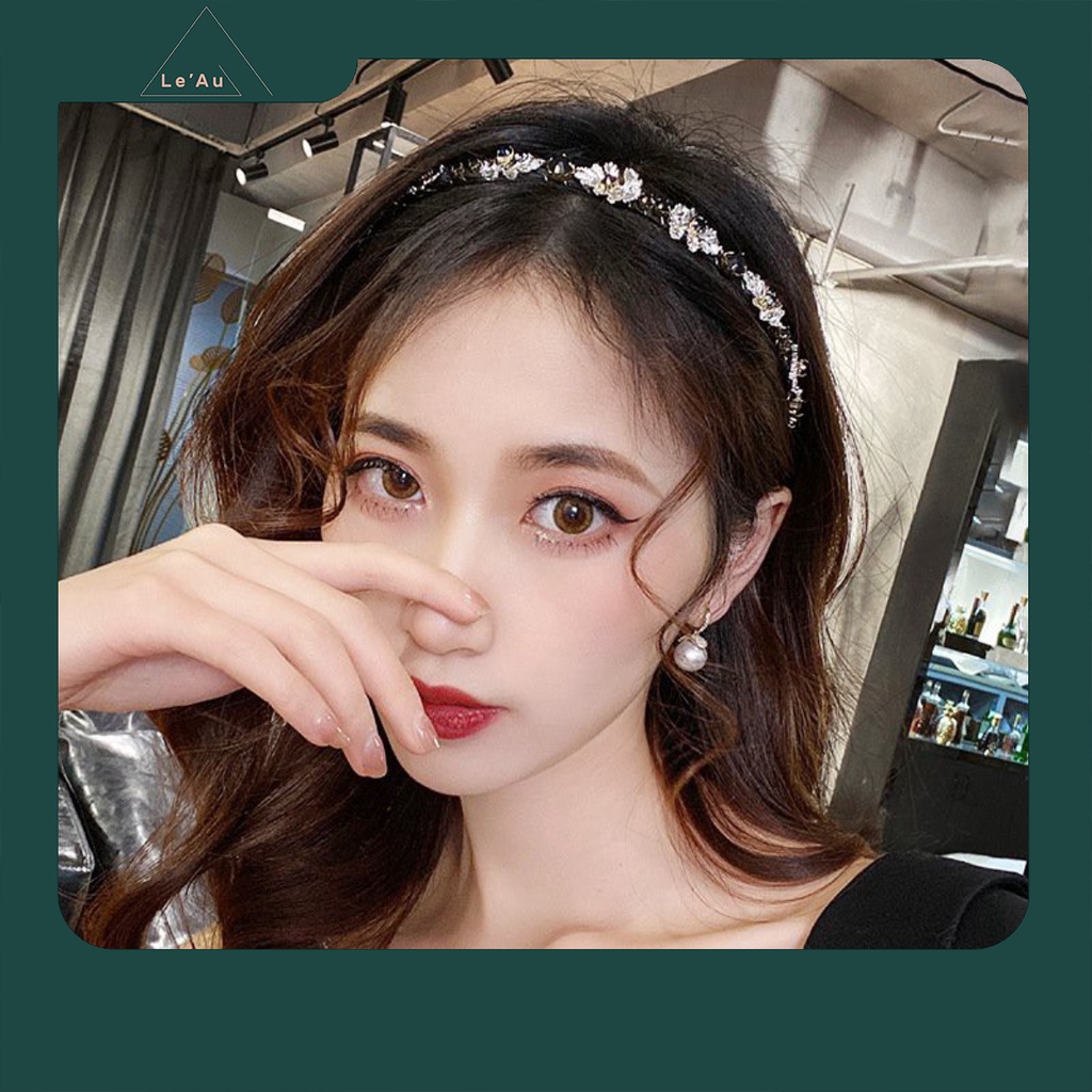 Cài Tóc Đính Đá Bờm Kẹp Tóc Hàn Quốc Bờm Tóc Thời Trang Bờm Tóc Hoa Đá Màu Đen Hàn Quốc_Leau BT33