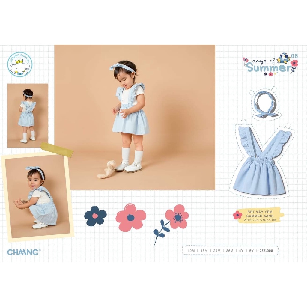 Chaang set váy yếm summer xanh kèm băng đô cho bé gái