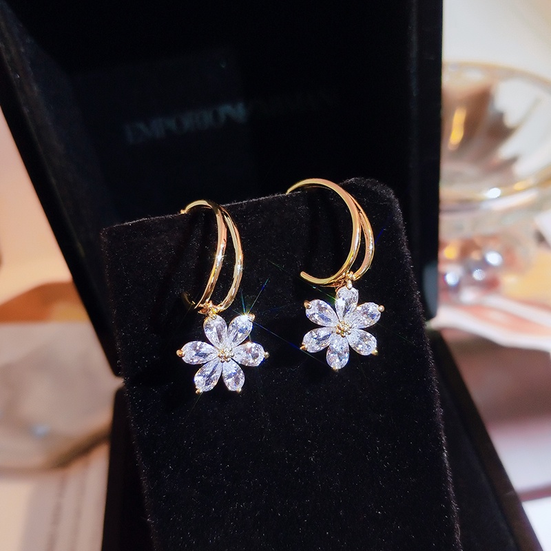 [Jiudolan] Bông Tai Hoa Đính Đá Zircon Sáng Bóng Thanh Lịch Thời Trang Hàn Quốc Dành Cho Bạn Nữ