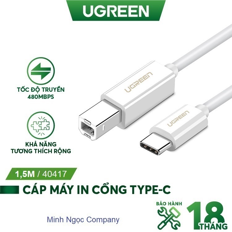 Dây cáp máy in USB Type-C sang USB-B cao cấp Ugreen 40417 US241 dài 1,5m - Sản phẩm chính hãng phân phối