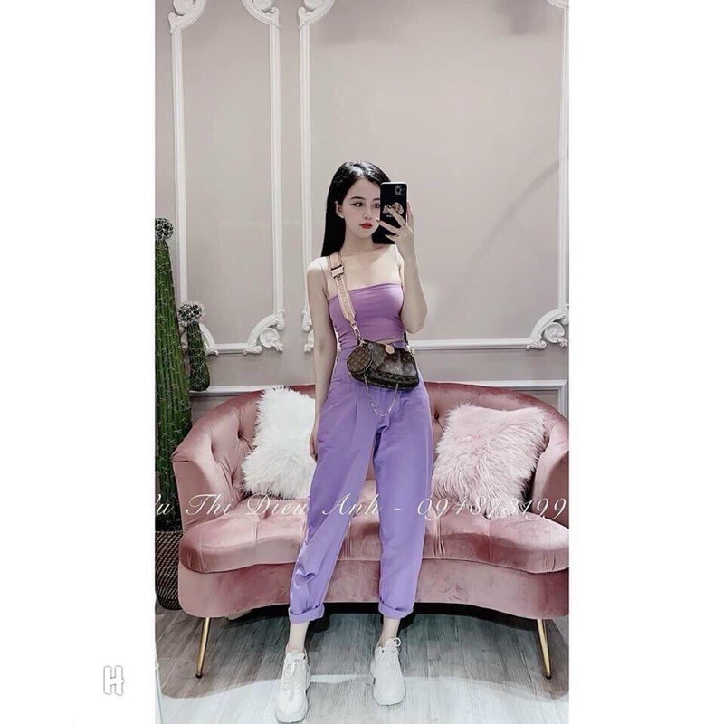set 2dây mix quần caki .màu tím mắc xinh lun ạ