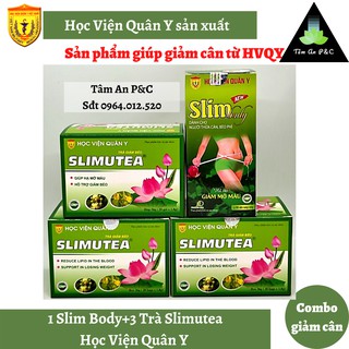 (Combo giảm cân) 1 hộp viên uống Slimbody+3 hộp trà Slimutea Học Viện Quân Y dùng trong 1 tháng- CHÍNH HÃNG HVQY