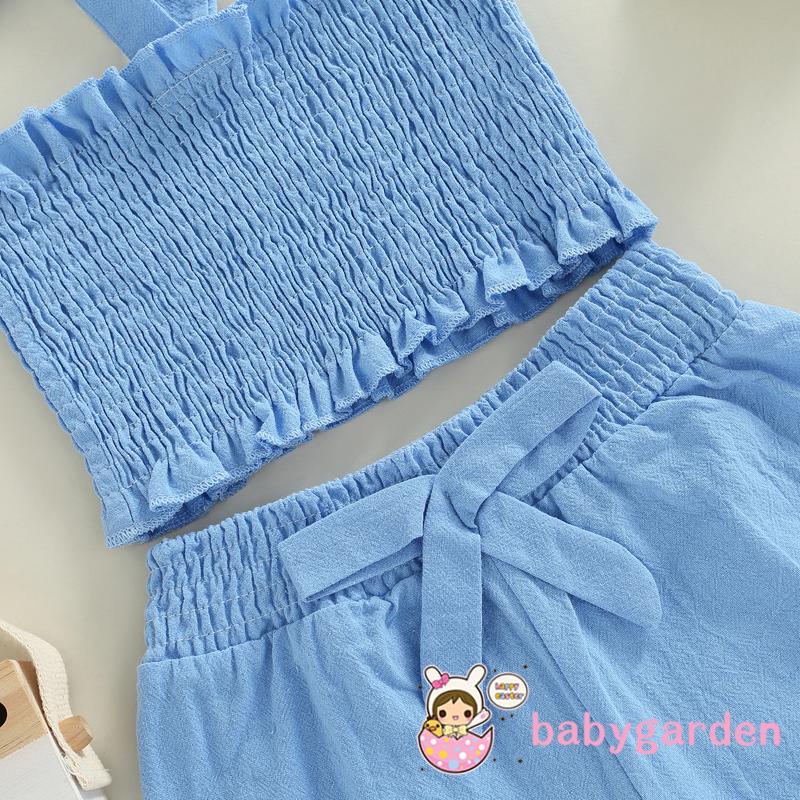 Bộ Áo Hai Dây + Quần Short Màu Trơn Thời Trang Mùa Hè Cho Bé Gái 2-7 Tuổi