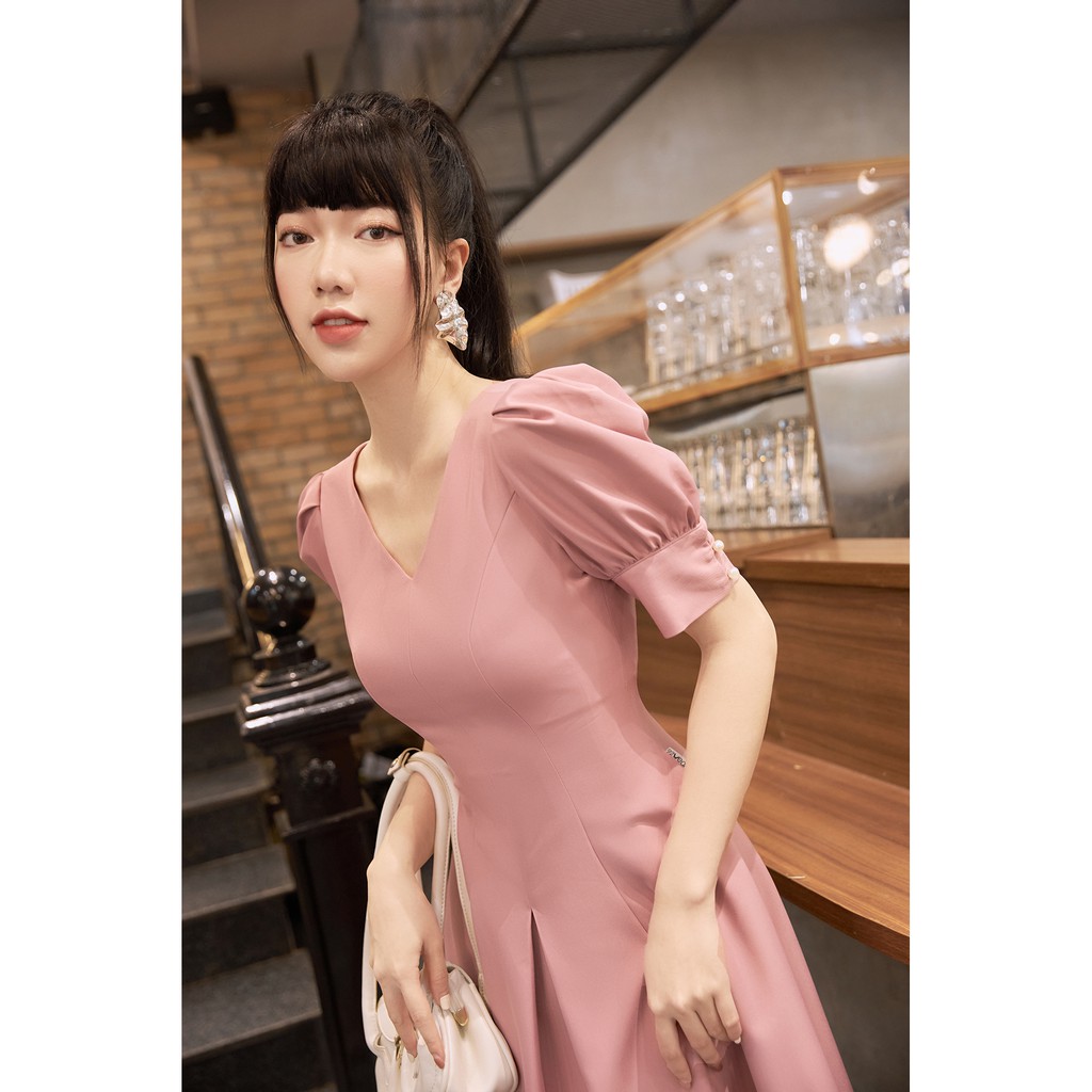 Đầm xòe ngắn tay cổ V tay bồng 20 AGAIN DEW0992 | BigBuy360 - bigbuy360.vn