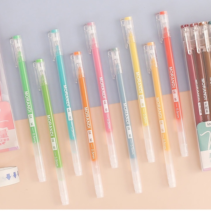 Set 9 bút bi mực Gel 0.6mm nhiều màu sắc phong cách vintage