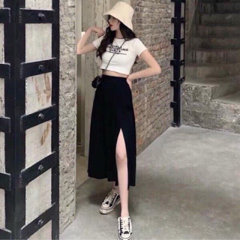 Chân váy dài xẻ 1 bên