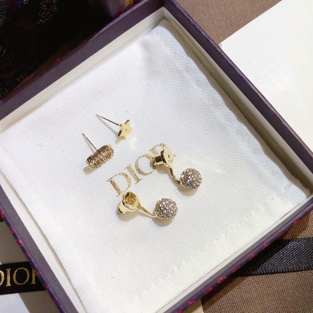 Khuyên Tai Dior Đính Quả Cầu Chữ Kim Cương Thời Trang Cho Nữ