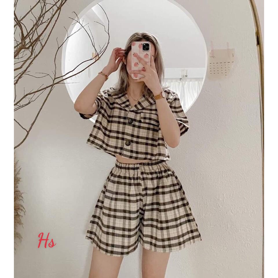 Set Váy Kẻ Véc Croptop Quần Dáng A Cá Tính- HươngSu-(PVN1591)
