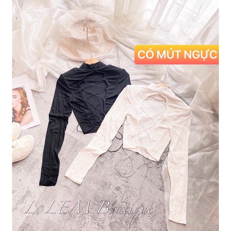Áo kiểu nữ đan dây lưng chất vải thun Borip có đệm ngực phối cổ cao | BigBuy360 - bigbuy360.vn