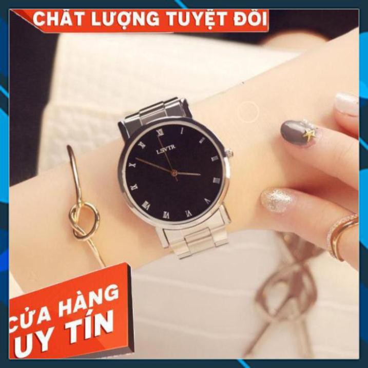 [ HÀNG CAO CẤP ] - Đồng Hồ Đôi Nam Nữ Chính Hãng LSVTR T019 Dây Bạc Mặt Đen !!!