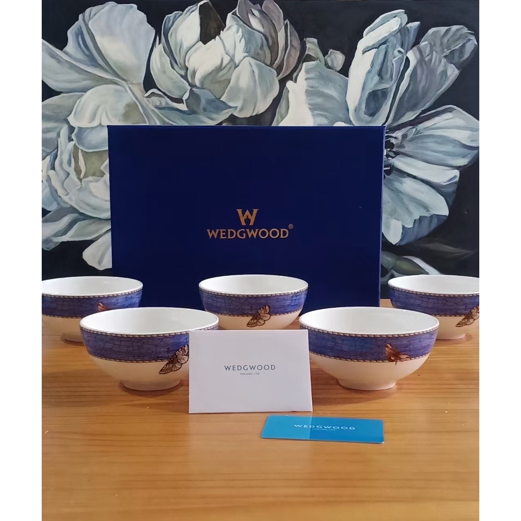 Wedgwood Bộ 5 Bát Ăn Cơm Trung Quốc Xương Cao Cấp Họa Tiết Vườn Salad