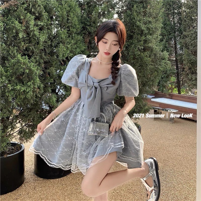 Đầm babydoll xoè ren phồng Ulzzang