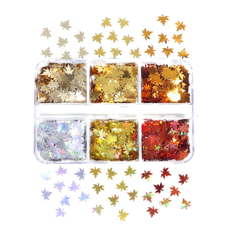 Hộp Sequin Lấp Lánh 6 Ngăn Hình Chiếc Lá Mùa Thu Năm 2021