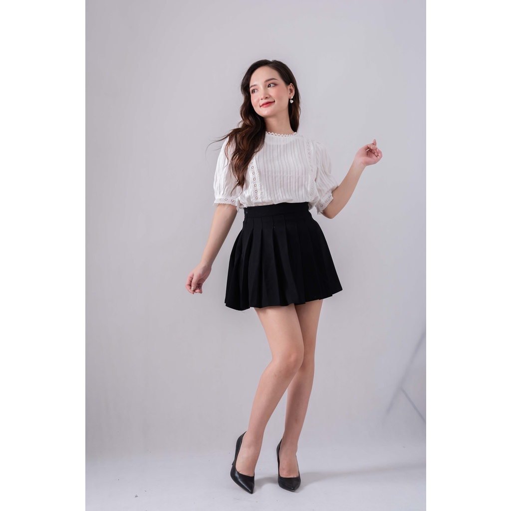 Áo sơ mi nữ trắng cộc tay ren hạt - Áo công sở nữ Zuca Shop