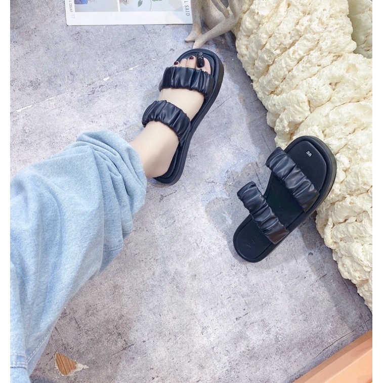 Dép bánh mì nữ 2 quai nhún ngang đế dày đi vừa xinh tôn dáng hot cực kì