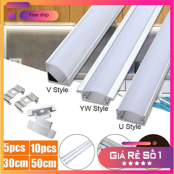 Thanh Nhôm 1m U - V - W Có Nắp Nhựa,Đầu Bịp  Mã 508,509,601