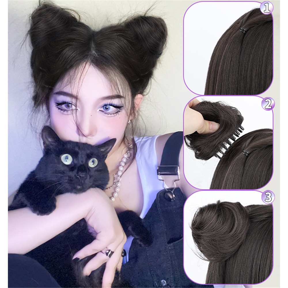 Set 2 Búi Tóc Giả Hình Tai Mèo Dễ Thương Cho Nữ