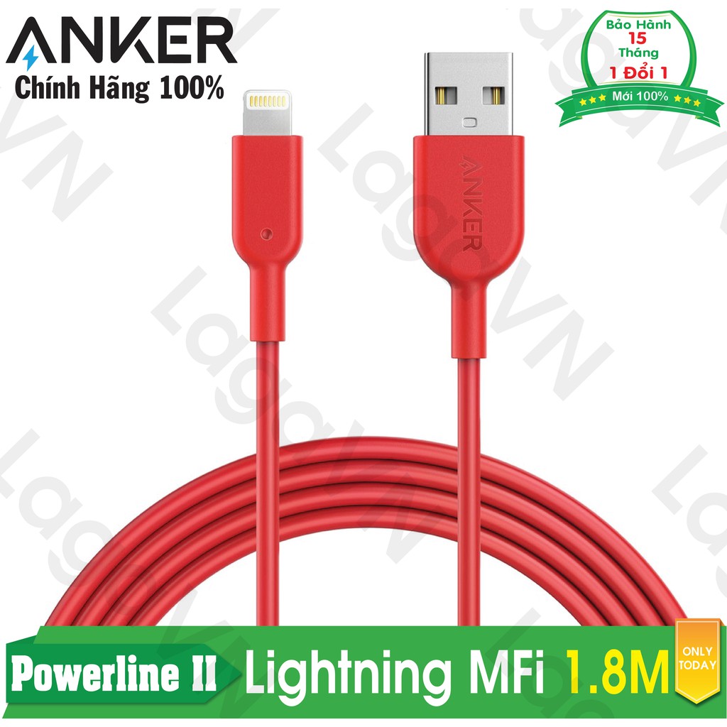 [Mã 2404EL10K giảm 10K đơn 20K] Cáp sạc ANKER Powerline II Lightning MFi dài 1.8m cho iPhone iPad iPod - A8433H91