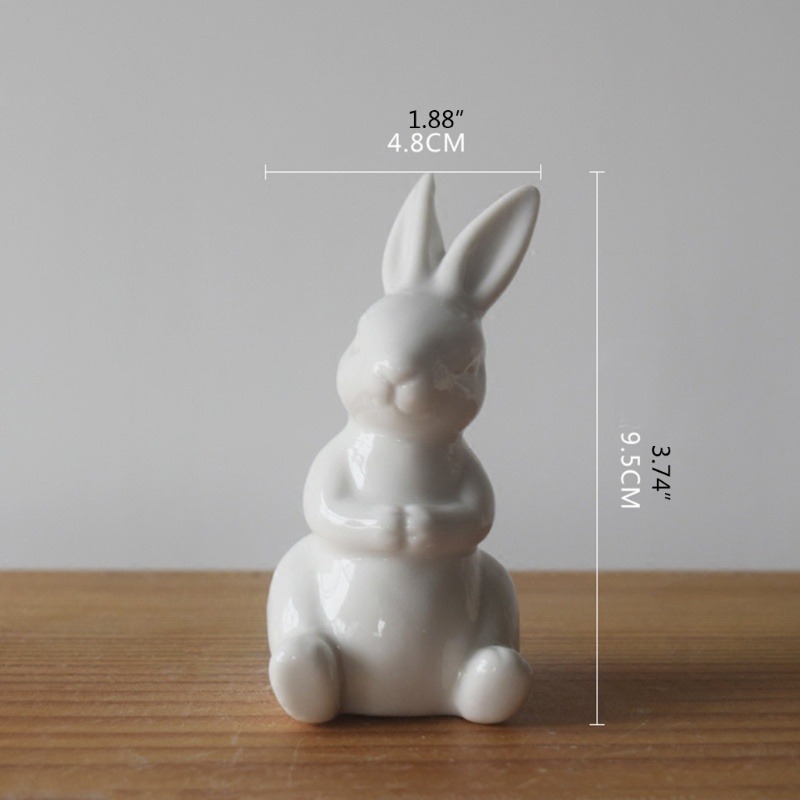 Tượng hình con thỏ bằng sứ màu trắng tinh khiết dùng trang trí nhà cửa #9