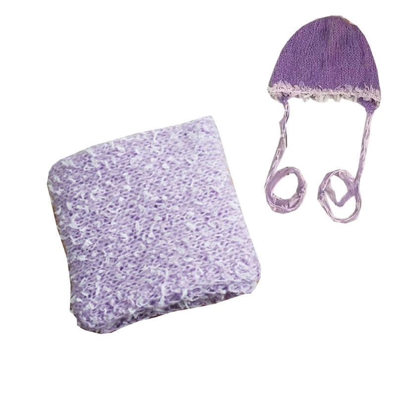 Bộ 2 Món Gồm Chăn + Nón + Khăn Quấn Mềm Mại Làm Phụ Kiện Chụp Ảnh Cho Bé Sơ Sinh