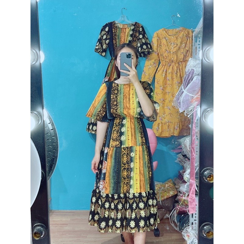 Đầm thổ Cẩm bo chun dáng dài ( hình thật) | BigBuy360 - bigbuy360.vn