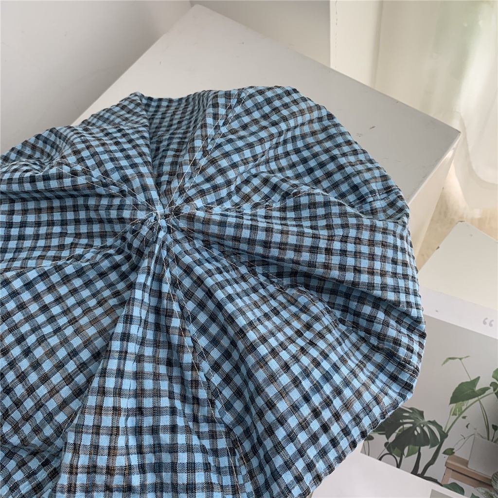 Mũ beret họa tiết sọc caro thoáng khí thời trang mùa hè cho nữ