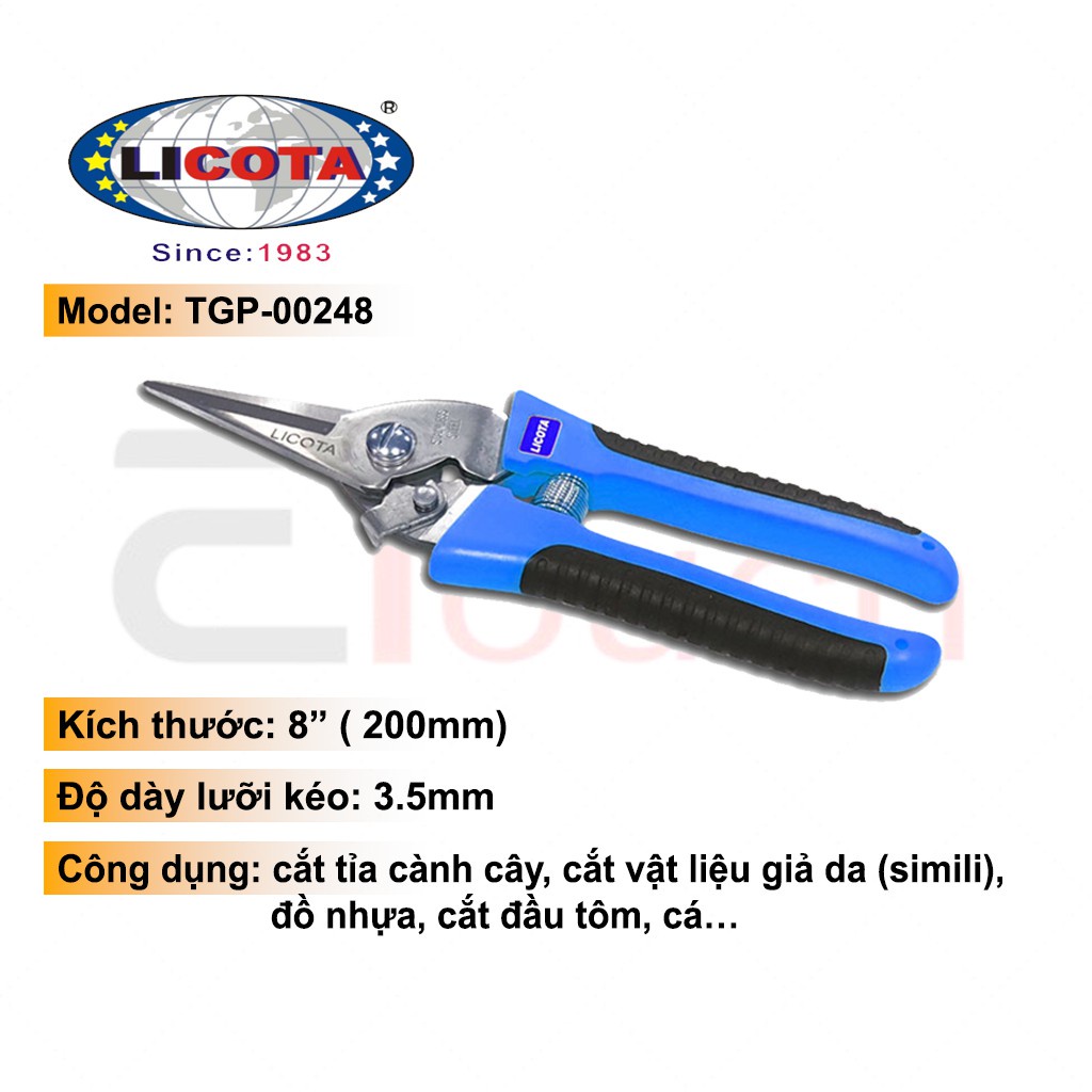 Kéo Cắt Cành 8 (200mm) Mỏ Nhọn, Cán Nhựa Licota - TGP-00248