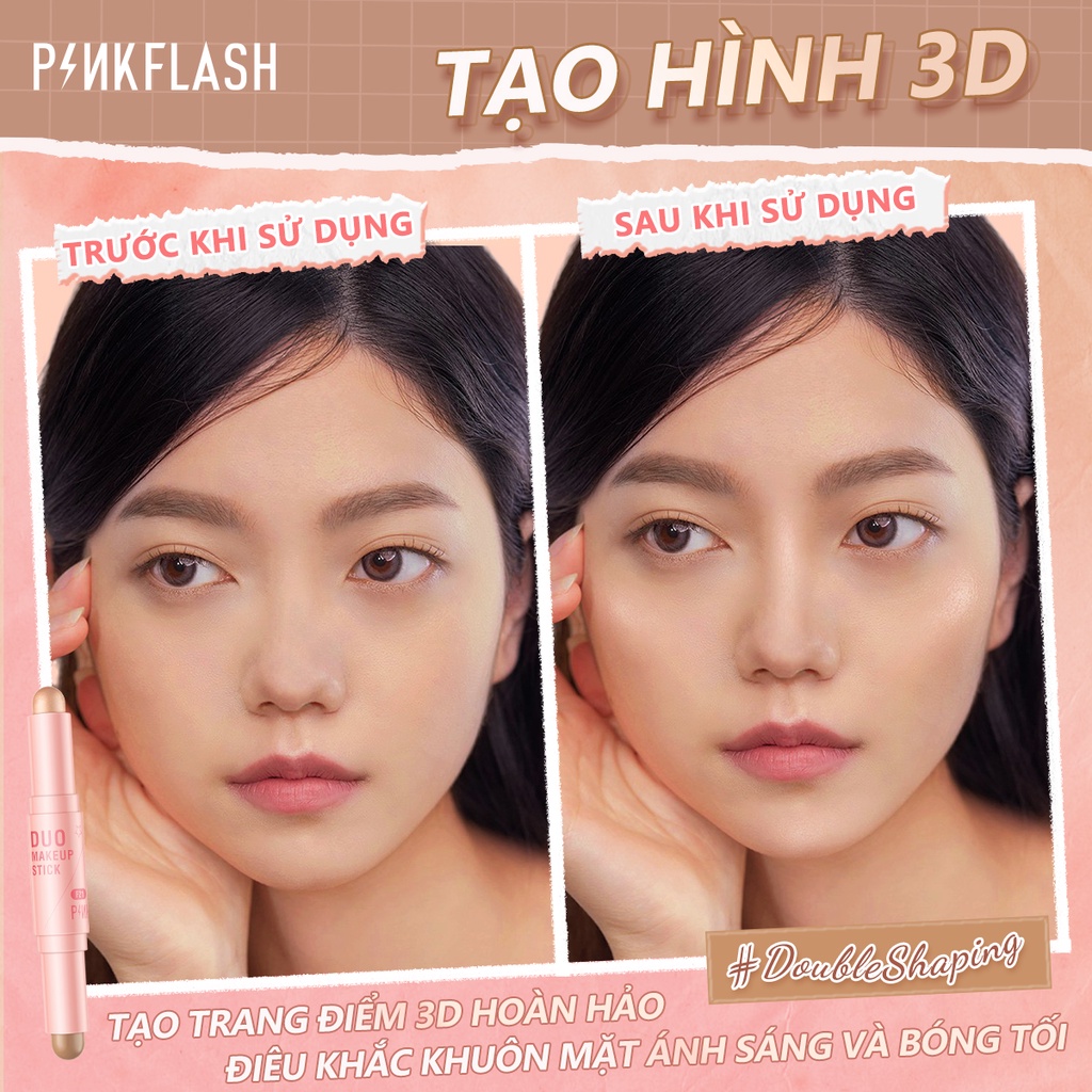 [Hàng mới về] Thỏi kem bắt sáng PINKFLASH hai đầu trang điềm đường viền ba chiều cho làn da mịn màng