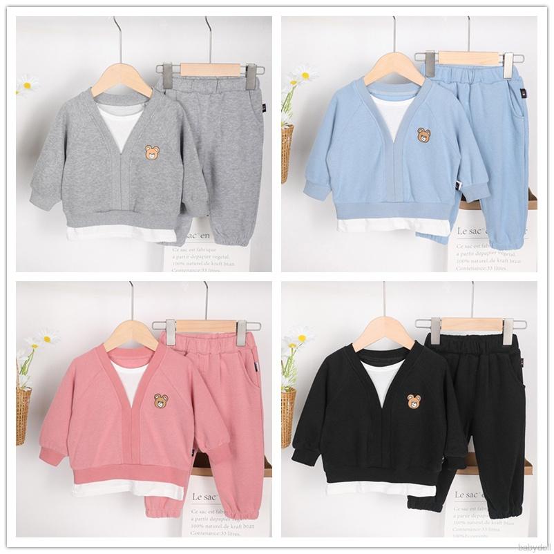 Bộ đồ thể thao 2 món gồm áo tay dài + quần họa tiết hoạt hình dành cho bé trai gái