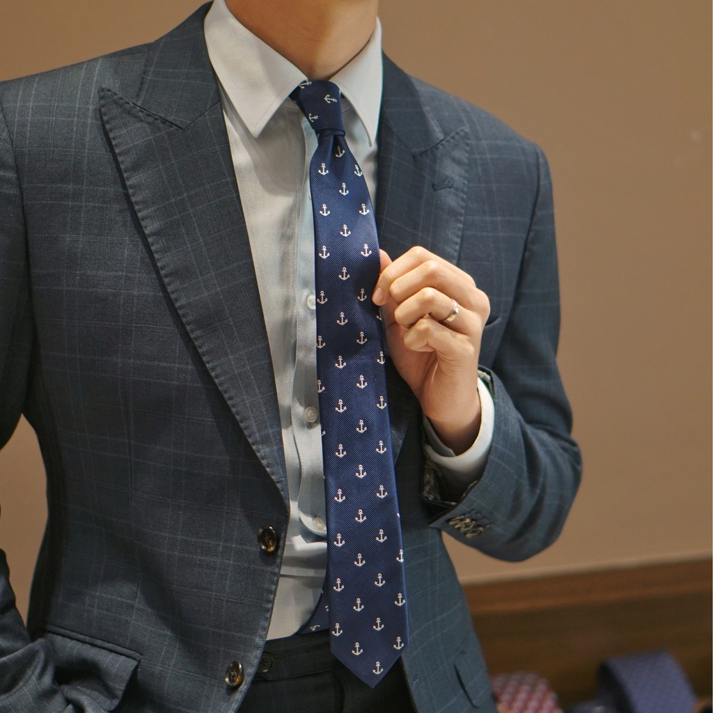 Cà vạt nam màu xanh hình mỏ neo 6cm The Dimple Accessories ST61