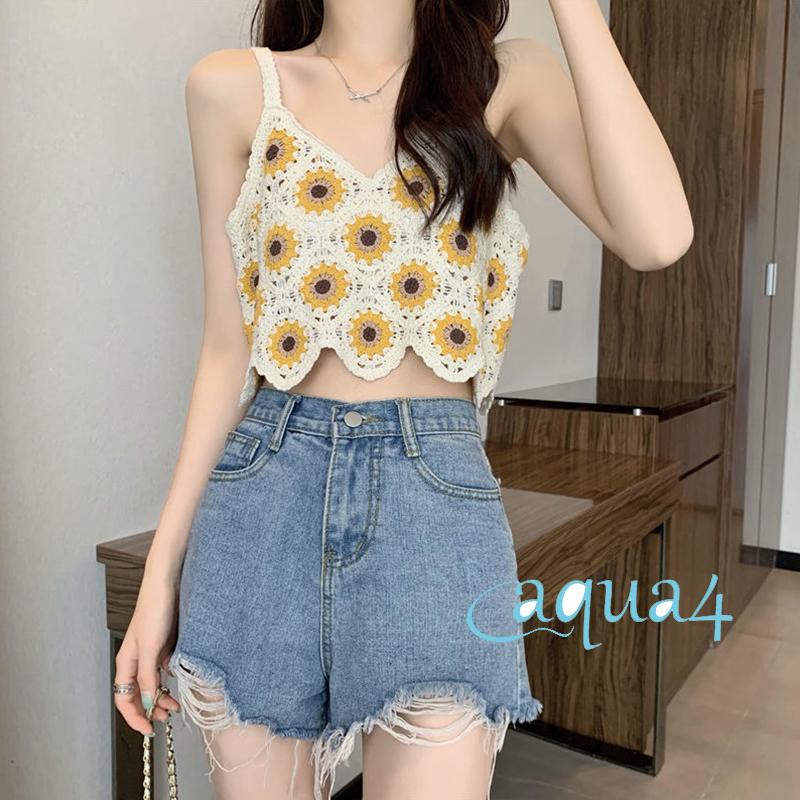 Anana Áo Tank Top Dệt Kim Cổ Chữ V Khoét Sâu Không Tay Viền Lượn Sóng Màu Mơ Thời Trang Mùa Hè Cho Nữ