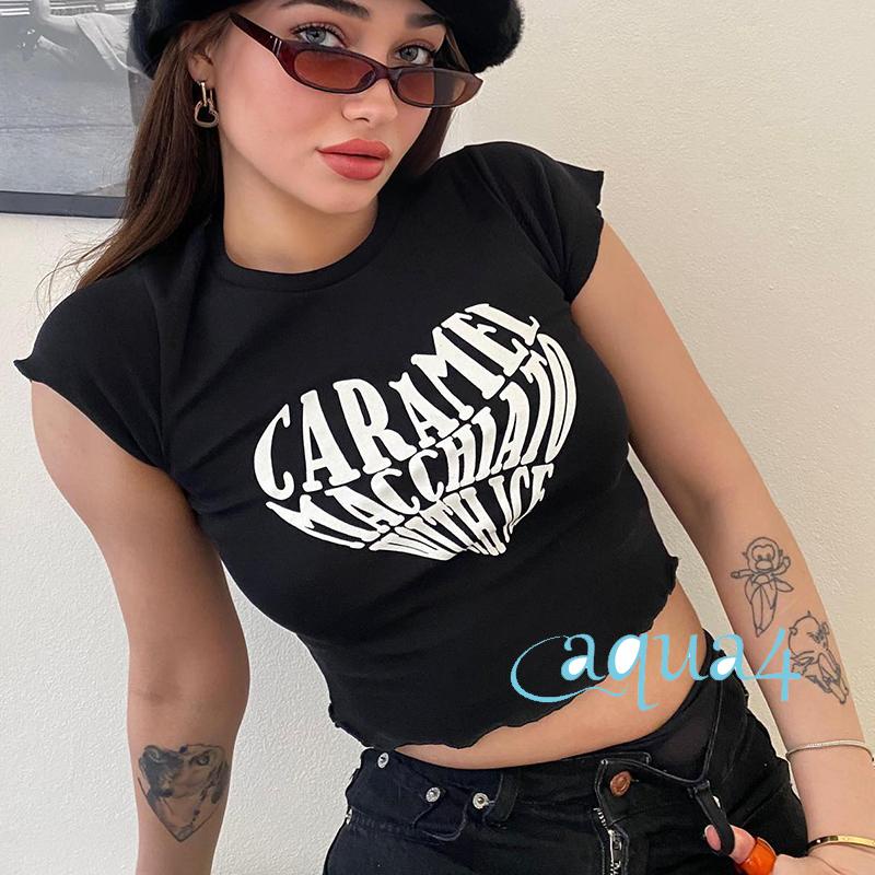 Áo Croptop Tay Ngắn Cổ Tròn In Chữ Thời Trang Mùa Hè Dành Cho Nữ