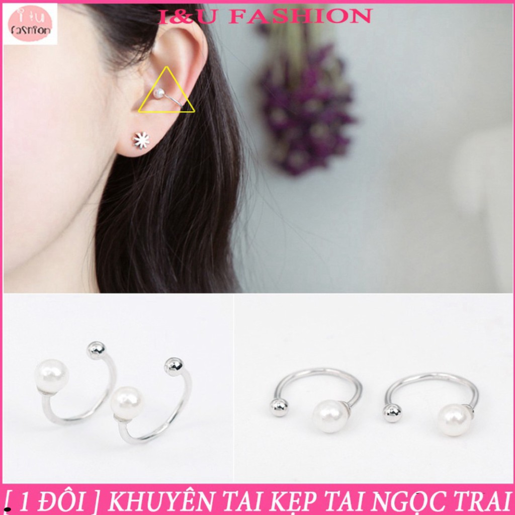 [ 1 ĐÔI ] Khuyên tai bông tai kẹp tai không cần bấm lỗ cho nữ đính ngọc t.rai độc đáo cá tính màu bạc , vàng KT-77
