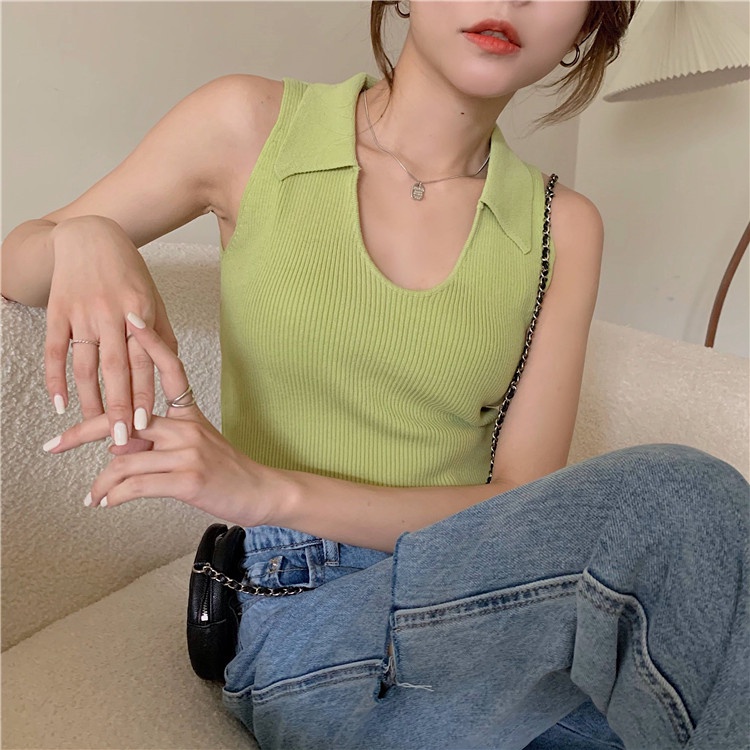 Áo croptop ZHELIHANGFEI sát nách dệt kim thời trang mùa hè 2022 dành cho nữ