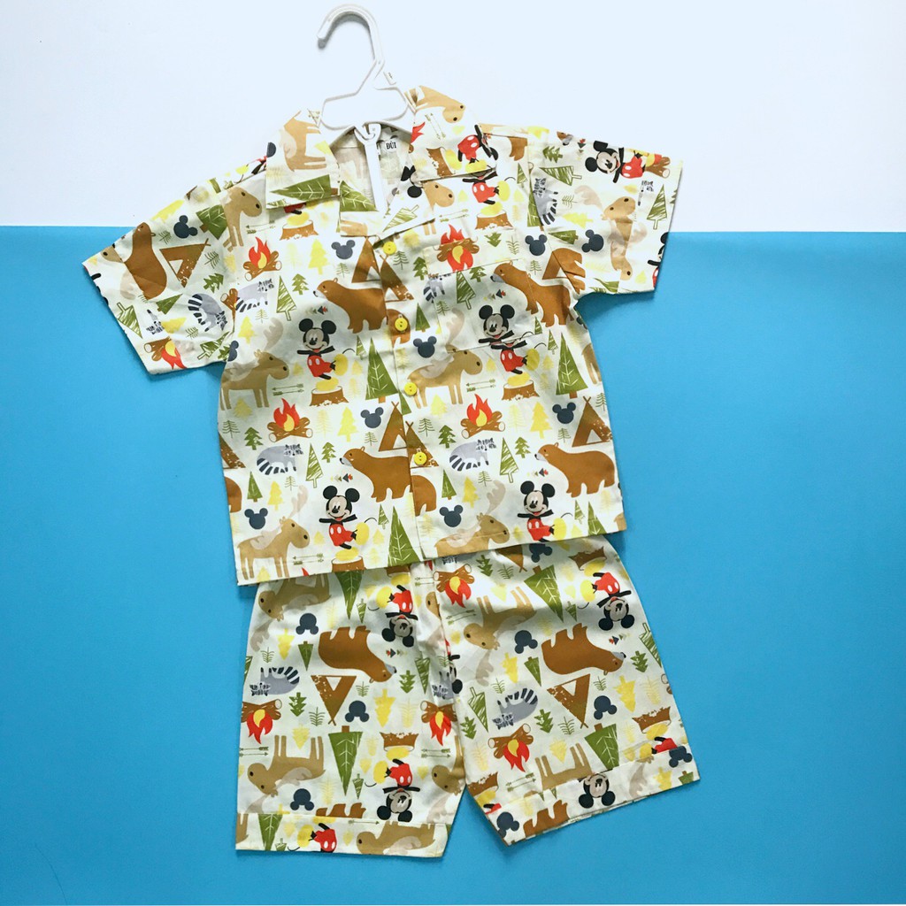 Pijama đùi cho bé vải cotton hút mồ hôi thú micki size 14-35kg