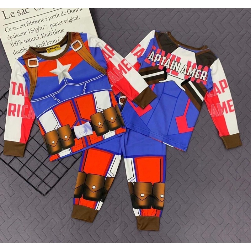 Bộ dài tay thun lạnh 100% in hình hoạt hình siêu đáng yêu cho bé size đại từ 23 đến 40kg - pikakids