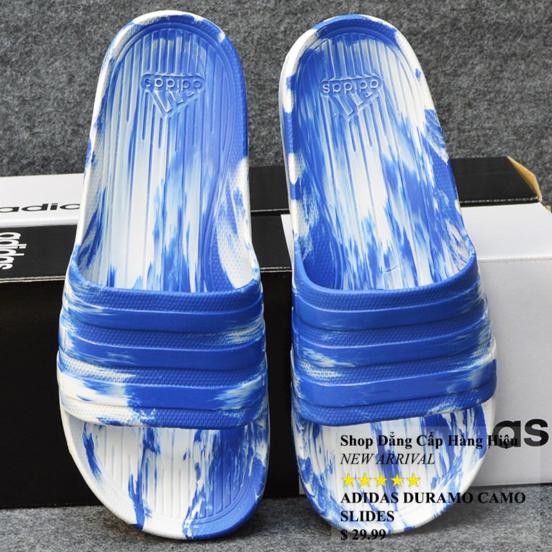 Dép Adidas Duramo Camo chính hãng màu trắng xanh dương sọc bóng